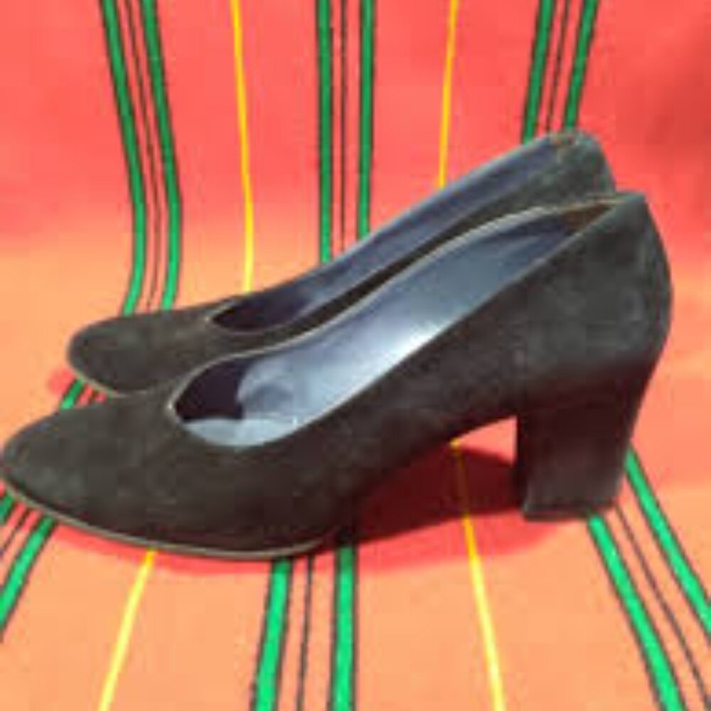 50s Margaret Jerrold pumps 6 vintage black suede chunky block heels womens shoes - Picture 7 of 7